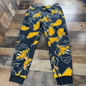 DAFFY DUCK Black & Yellow Mens MEDIUM Drawstring Jogger Pants Divided by H&M EX